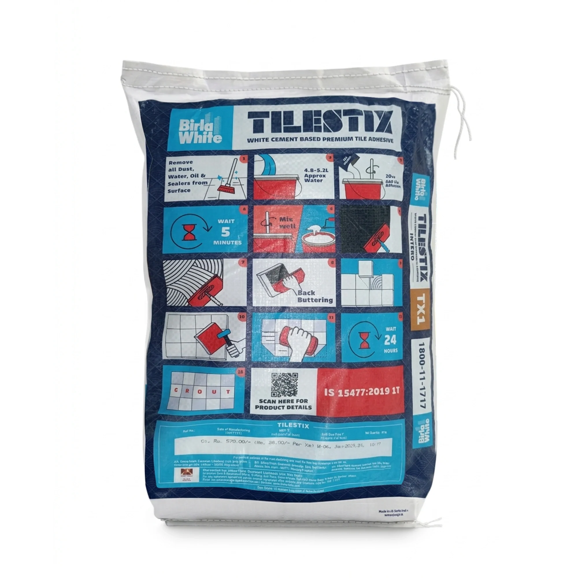 Birla White TX2 Tile Adhesive, White, 20 Kg Bag - Image 2