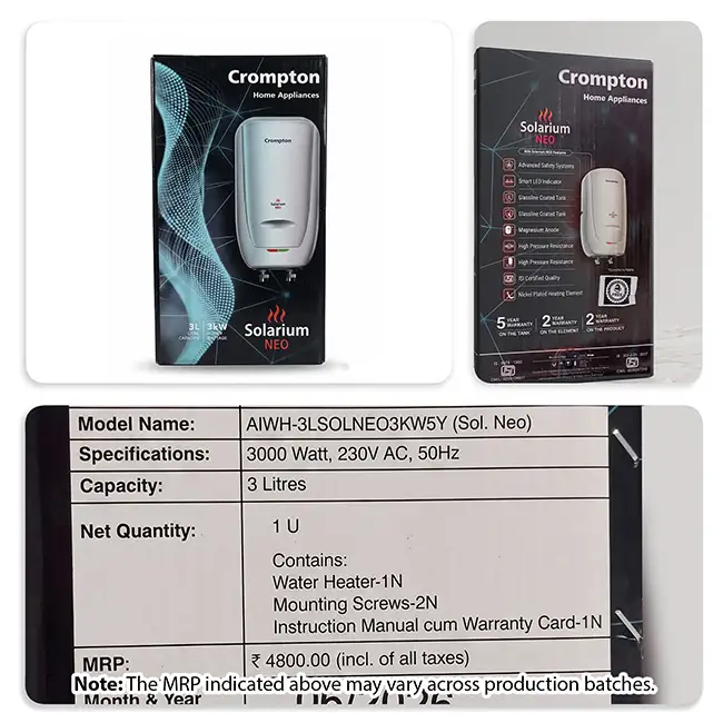 Crompton Solarium Neo, 3000W Instant Water Heater - Image 3