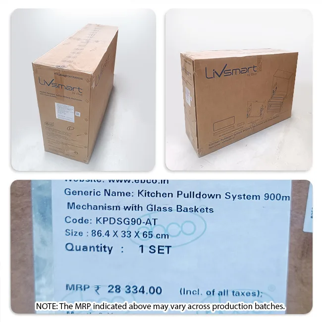 Ebco Livsmart Pulldown System for 900mm Wide Kitchen Cabinets Mechanism with Glass Baskets, KPDSG90-AT - Image 3