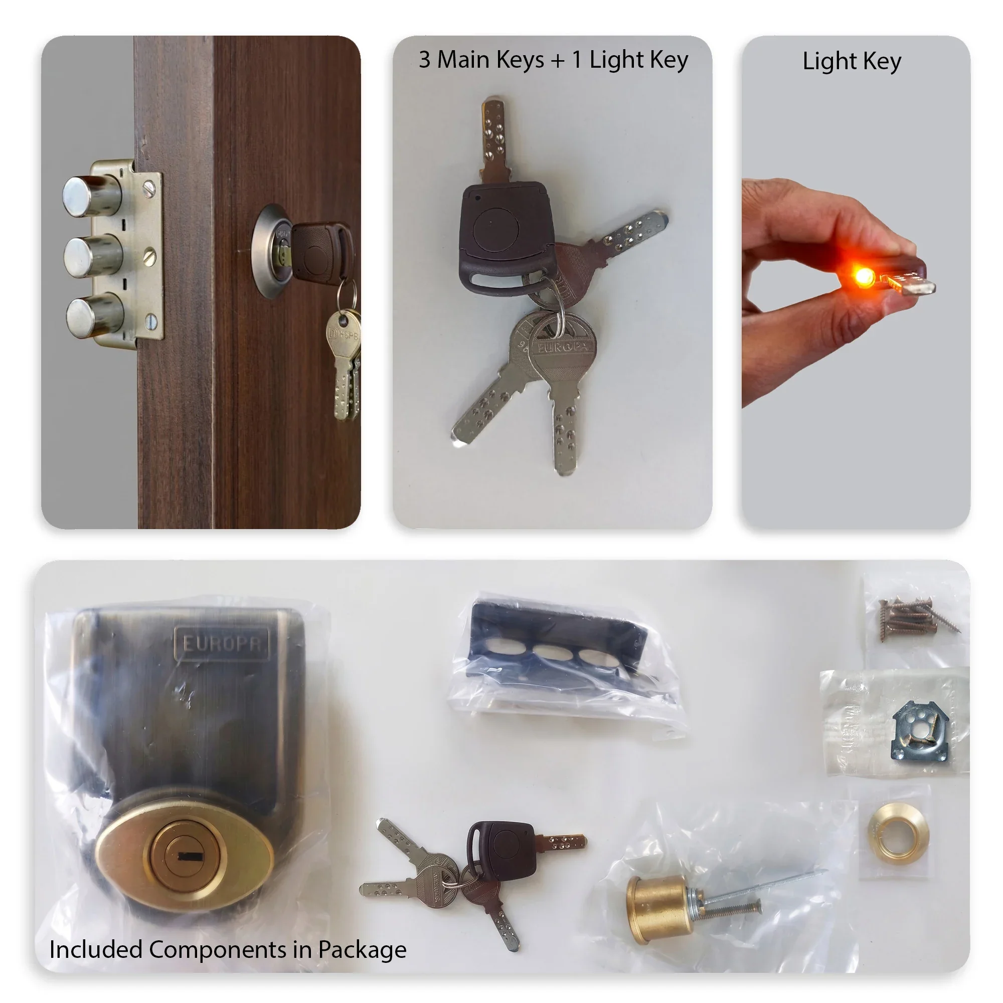 Europa Main Door Lock Antique Brass/Nickel Steel, Single Door Lock - Image 3