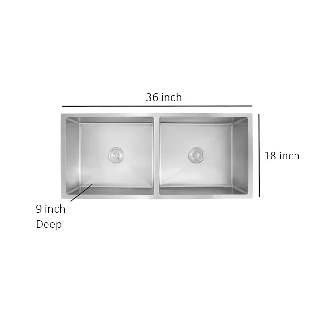 Futura Hand Carved Series Double Bowl, Stainless Steel, 36" X 18" X 9", FS 3618 DB HM - Image 2