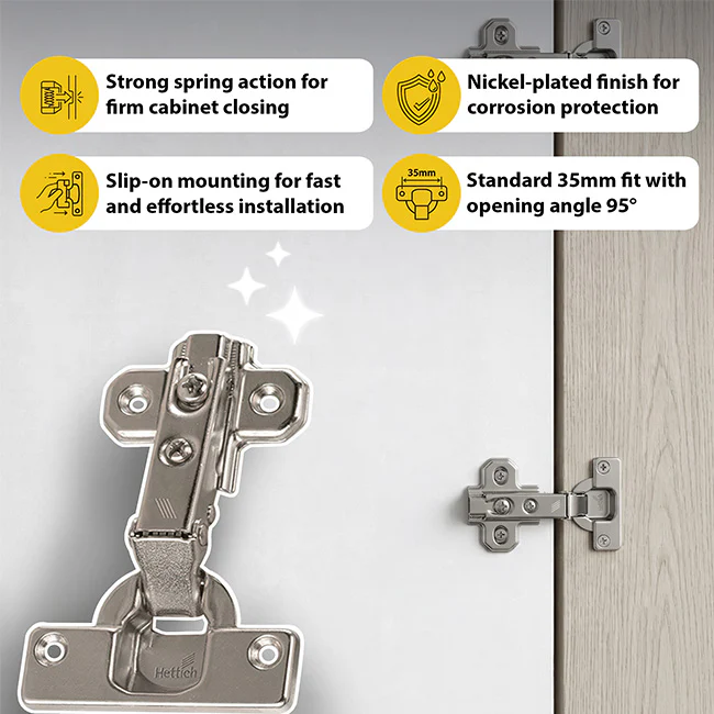 Hettich Slide On 2333 Regular Close Hinges, 1 Set (2 Nos) - Image 2