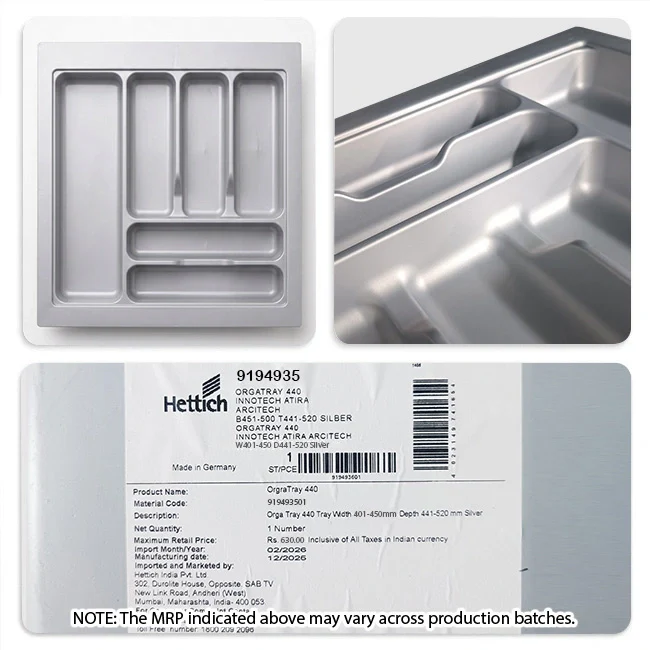 Hettich OrgaTray 440 Trimmable (Fixed Partition) Cutlery Insert, Silver - Image 7