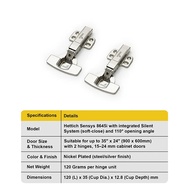 Hettich Sensys 8645i Soft Close Hinges, 1 Set (2 Nos) - Image 4