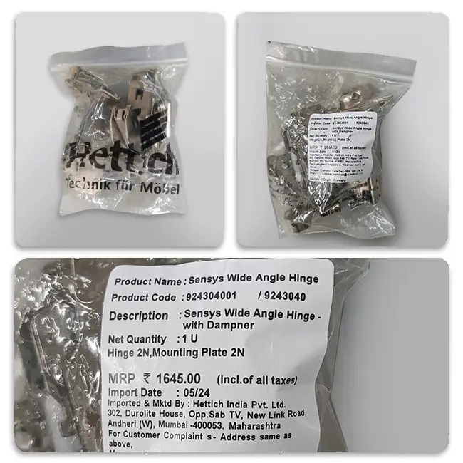 Hettich Sensys 8657i Corner 165° Zero Protrusion Soft Close Hinges, 0 Crank, 1 Set (2 Nos) - Image 3