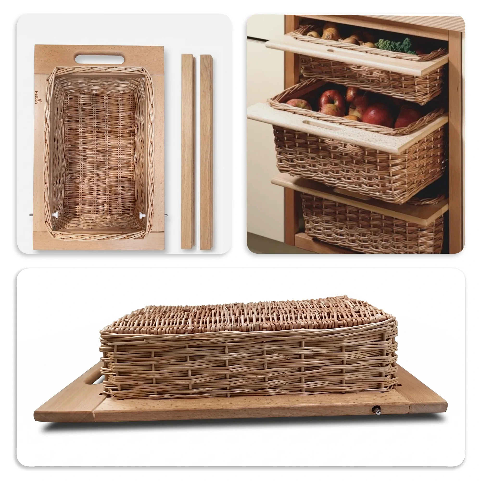 Hettich Wicker Basket with 19mm wide Beech Runners, 500mm Depth - Image 2