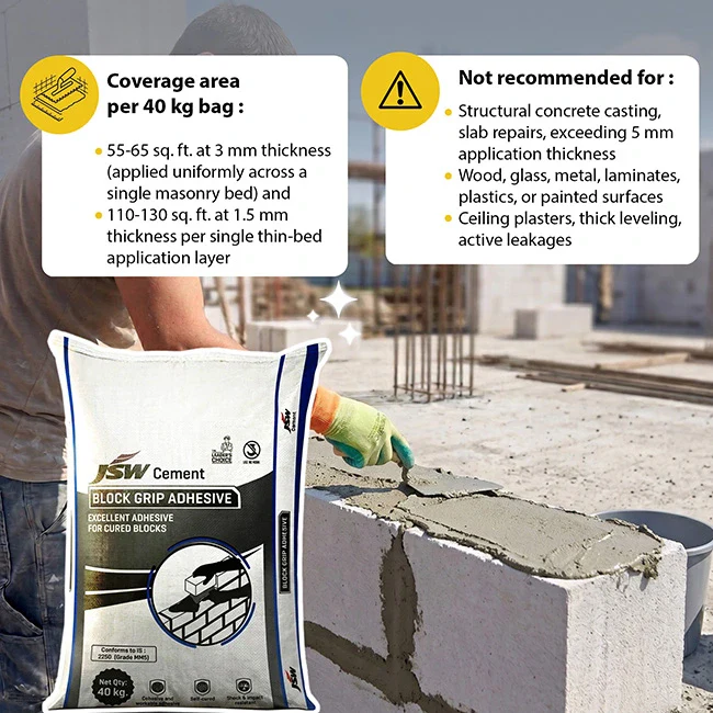 JSW Block Grip AAC Block Jointing Mortar/Adhesive, 40 Kg Bag - Image 3