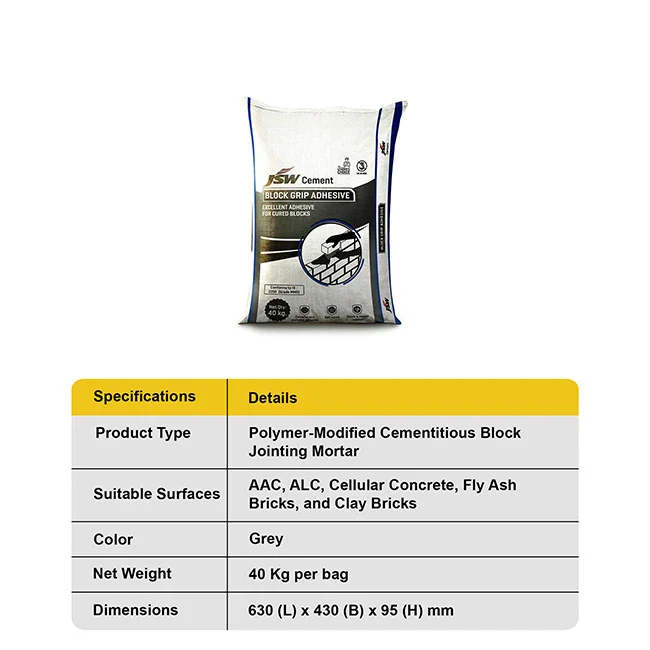 JSW Block Grip AAC Block Jointing Mortar/Adhesive, 40 Kg Bag - Image 5