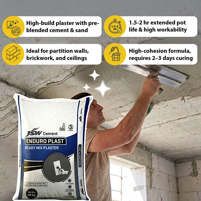 JSW Enduro Plast Ready Mix Plaster, 40 Kg Bag - Image 2