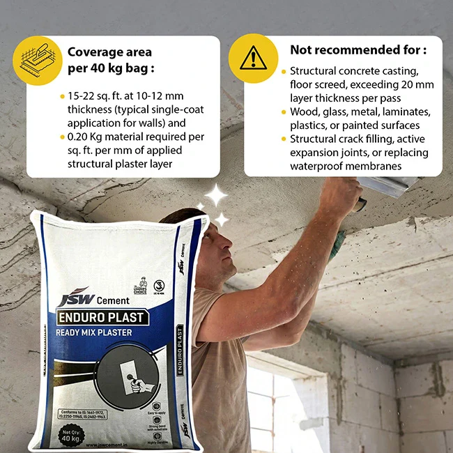 JSW Enduro Plast Ready Mix Plaster, 40 Kg Bag - Image 3