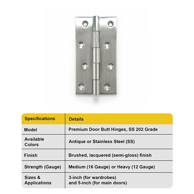 Premium Door Butt Hinges, Stainless Steel - Image 4