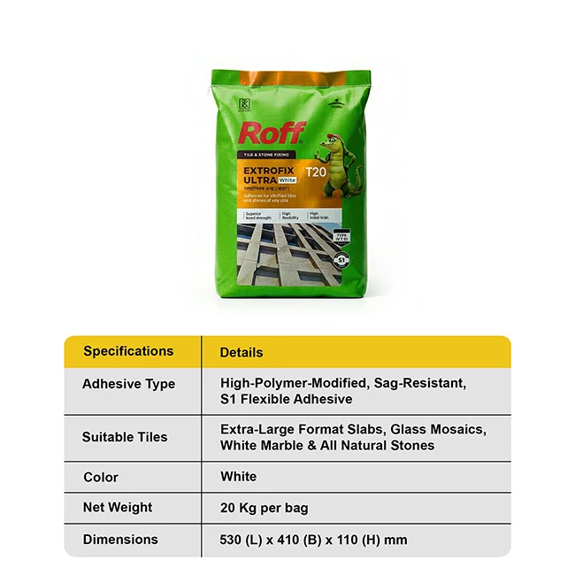 Roff T20 Extrofix Ultra Tile Adhesive, White, 20 Kg Bag - Image 5